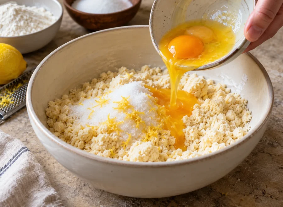 Crostata alla confettura: Aggiungi gli ingredienti della frolla