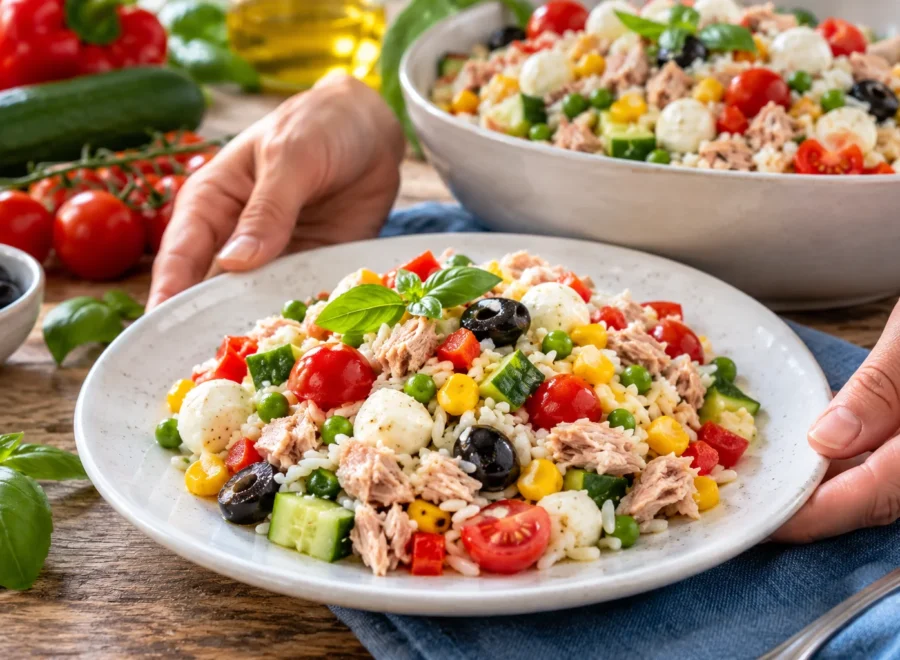 Insalata di riso: Aggiungi il basilico e servi