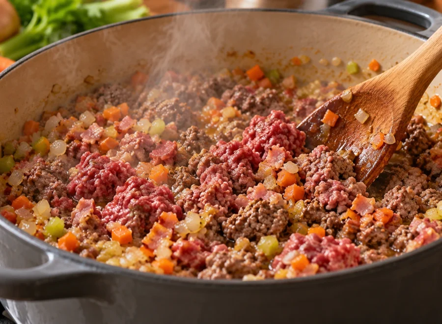 Lasagne alla bolognese: Rosola bene la carne