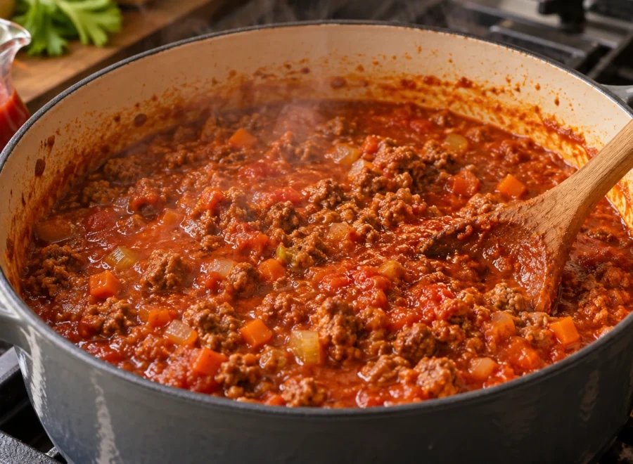 Lasagne alla bolognese: Fai sobbollire il ragù