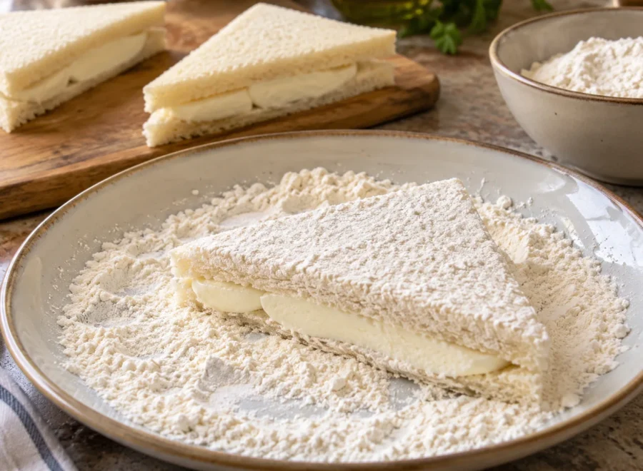 Mozzarella in carrozza: Sigilla con la farina