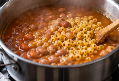 Pasta e fagioli: Cuoci i ditalini nella minestra