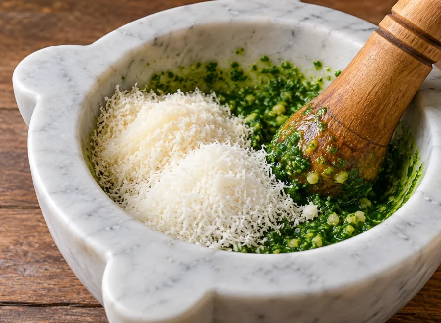 Pesto alla genovese: Incorpora i due formaggi