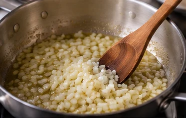 Risotto ai funghi porcini: Fai appassire la cipolla