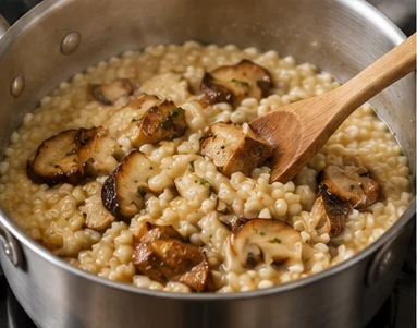 Risotto ai funghi porcini: Cuoci il risotto e unisci i porcini