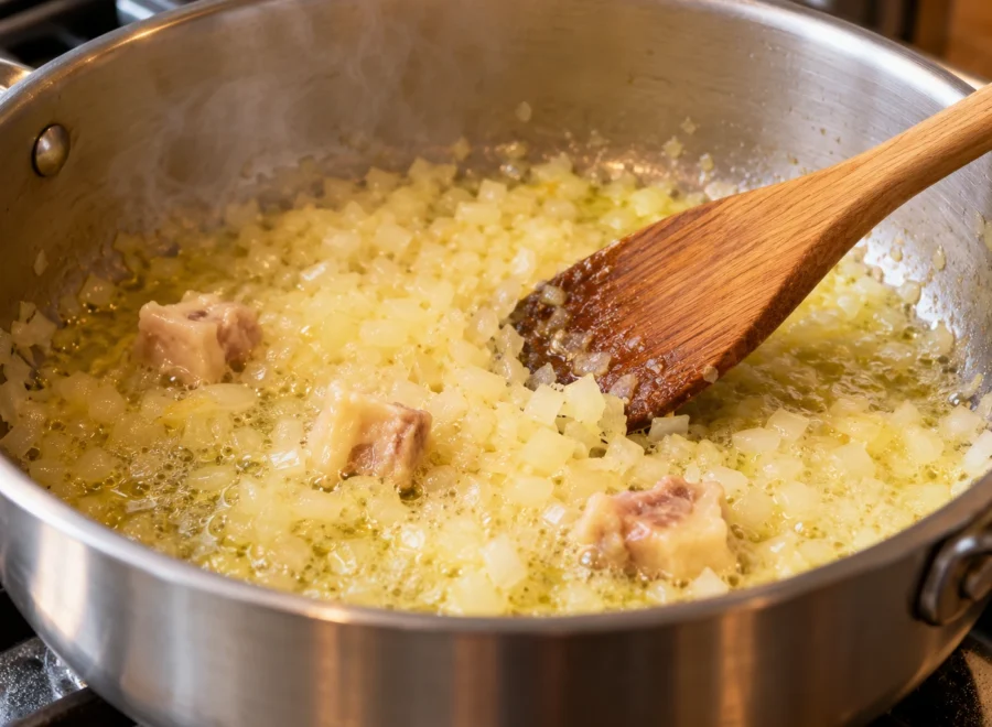 Risotto alla milanese: Fai appassire cipolla e midollo