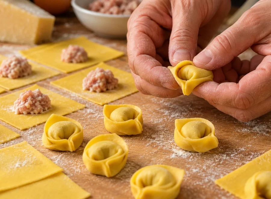 Tortellini in brodo: Farcisci e chiudi i tortellini