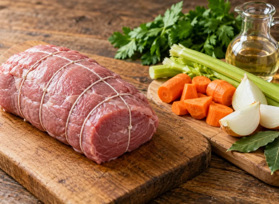 Vitello tonnato: Prepara la carne e gli aromi